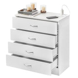 PB Wood Simple 4-Drawer Nightstand Dresser with USB Ports & Outlet, White 52546422