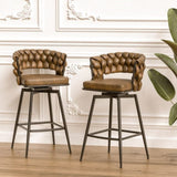 ZUN 28" Technical Leather Woven Bar Stool Set of 2,Black legs Barstools No Adjustable Kitchen Island 97030525