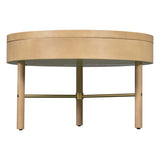 ZUN Modern Round Wood Rotating Tray Coffee Table with Storage & Metal Legs in Natural 99454881