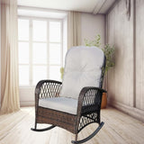 Outdoor Wicker Rocking Chair with Wide Seat, Thick, Soft Cushion, Rattan Rocker w/Steel Frame, High W209P268007