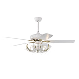 ZUN 52" Crystal Ceiling Fan with 5 Reversible Blades Light Kit and Remote Control, 3-Speed - Matte White W1592P152577