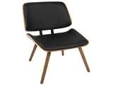 Mid-Century Modern Dining/Accent Chair in Walnut with Black Faux Leather - Set of 2 B202P223862