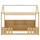 Twin Size House Bed with LED Light, Wood House Bed with Storage Bookshelf, Floor House Bed with W2593P269092