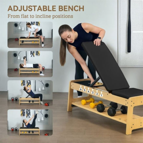 ZUN Wooden Adjustable Weight Bench 59421374