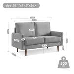 ZUN 57.1” Modern Decor Upholstered Sofa Furniture, Wide Velvet Fabric Loveseat Couch, Solid Wooden Frame B082111404