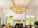 19.69" Tiered Glass Chandelier, 6-Light B12 Socket Pendant Light, Gold Metal Frame, Adjustable W6558P574496