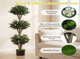 51" Artificial Boxwood Topiary Tree with 59 Flowers, Realistic Faux Evergreen Plant - White 33007501