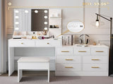 Large Makeup Vanity with Lights, Vanity Table with Charging Station, Vanity Desk with Mirror and 10 16914916