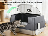 Galaxy stainless steel gray cat litter box, sturdy and durable, easy clean, odorless, non stick 61124127