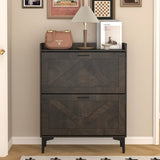 ZUN Shoe Cabinet with 2 Flip Drawers& Open Shelves,Modern Entryway Shoe Storage Cabinet, SlimNarrow W679P154753