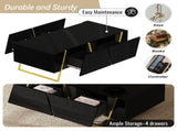 Modern Rectangular High Gloss Coffee Table for Living Room with Storage and Gold Base, 4 drawers, N735P350386B