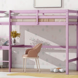 ZUN Twin High Loft Bed, Rubber Wood Loft Bed with Safety Guardrail, built-in desk, ladder,Pink 87235573