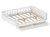 Full Size Wood Platform Bed for Kids, Wood Low Profile Full Bed with Rails for Girls and Boys, White W2593P331684