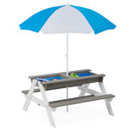 ZUN 3-in-1 Kids Outdoor Wooden Picnic Table With Umbrella, Convertible Sand & Wate, Gray ASTM & CPSIA W1390104709