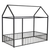 Twin Size Metal Bed House Bed Frame with Fence, for Kids, Teens, Girls, Boys, Black MF304315AAB