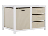 Wooden Frame Removable Top White Painted Pine Children's Cot with 3 Fabric Drawers 1 Fabric Bag 83557884