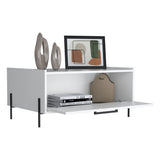 Shan 15" High Minimalistic Coffe Table with Pull Down Cabinet and Open Shelf White B070P254758