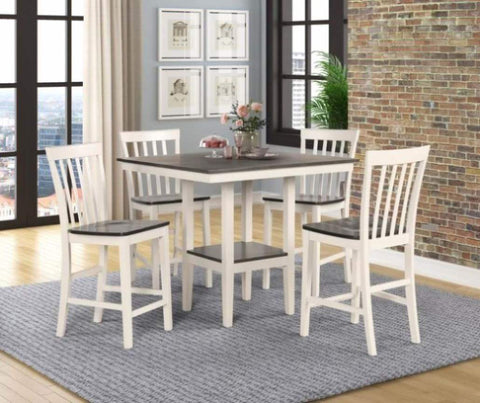 ZUN Rustic Farmhouse Transitional 5-Pc Counter Height Dining Set Square Table Wood Top Bottom Display B011P186073