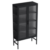 ZUN Double Glass Door Storage Cabinet with Adjustable Shelves and Feet Cold-Rolled Steel Sideboard W1673121037