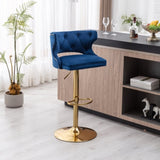 ZUN Bar Stools With Back and Footrest Counter Height Dining Chairs-Velvet Blue-2PCS/SET W67663282