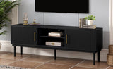 Mirod Stylish TV Stand with Vertical Striped Doors, Space-Saving Sliding Door Design, Sturdy Solid N760P251947B