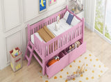 Wood Twin Size Platform Bed with Guardrail and 2 Drawers, Pink N709P242145H