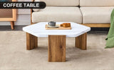 ZUN Modern practical MDF coffee table with white tabletop and wooden toned legs. Suitable for living W1151138529