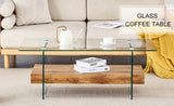 40.3-inch sturdy double-layer coffee table - tempered glass tabletop and table legs, with a W1512P317685