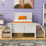Twin Size Wood Platform Bed with 4 Drawers and Streamlined Headboard & Footboard, White WF308630AAK