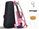 Full Size 4/4 Bunnel Edge Electric Silent Violin with Case Bow Rosin Headphone Connecting Line Pink 01411358
