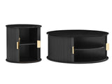 Mid-Century Coffee Table Set with Sliding Tambour Door, Round Fluted End Table With N721P351940B
