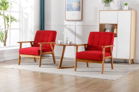 ZUN Accent Chairs Set of 2 with Table, Mid Century Modern Accent Chair, Wood and Fabric Armchairs W153982257