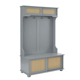 Casual Style Hall Tree Entryway Bench with Rattan Door Shelves and Shoe Cabinets, SOLID WOOD Feet, W1758126925
