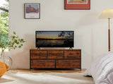 5 Drawer Dresser Fabric Chest of Drawers Storage Organizer Wood Top Surface for TV, Rustic Brown 95626117