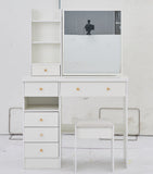 37" Middle Size Left Drawer Desktop Vanity Table Cushioned Stool, Extra Large Right sliding W3258P293194