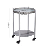 Round Coffee Table with Wheels 2-Tier Movable Side Tables Silver Metal Detachable Bedside Nightstand W1757P336139
