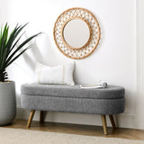 Ottoman Oval Storage Bench,Rubber Wood Legs, Gray W487P255613