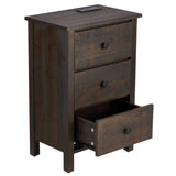 Brown MDF with solid wood veneer 66*45*68cm three-drawer bedside table 57761040