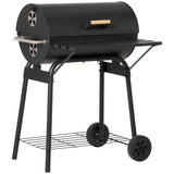 30" Portable Barrel Charcoal BBQ Grill, Steel Outdoor Barbecue Smoker with Storage Shelf, Wheels for 35203381