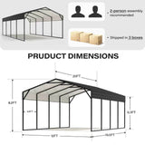Galvanized Steel Carport, Outdoor Carport Full-Size Metal Carport Kit, 12' X 20' , Charcoal 98666423