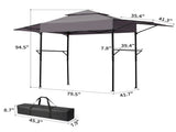3.3x12.5FT Double Top Grill Gazebo, Dark Gray Polyester BBQ Canopy with Adjustable Side Sunshades, 29074348