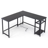 ZUN L-Shaped Desktop Computer Desk with Power Outlets & Shelf Tiger Black 06147125