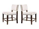 Set of 2 Linen Upholstered Dining Chairs with Nailhead Trim in Brown Cherry and Ivory B016P154455