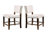 Set of 2 Linen Upholstered Dining Chairs with Nailhead Trim in Brown Cherry and Ivory B016P154455