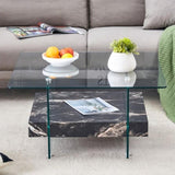 31.4 Inch Modern Two-Tier Square Coffee Table - An Elegant Combination of Clear Glass and Black W1151P232659