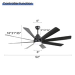 ZUN 72 Inch Large Ceiling Fans with Lights and Remote Control 6 Wind Speed DC Motor Black for Living W882P216909