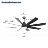 ZUN 72 Inch Large Ceiling Fans with Lights and Remote Control 6 Wind Speed DC Motor Black for Living W882P216909