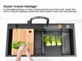 Waterfall Kitchen Sink, Stainless Steel Single Bowl in Black, Multifunctional Workstation with 22674841