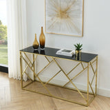 Modern Glass Console Table, 55" Gold Sofa Table with Sturdy Metal Frame and Black Tempered Glass W1567110796
