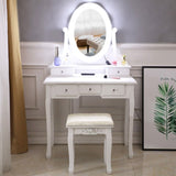 ZUN FCH With Light Bulb Single Mirror 5 Drawer Dressing Table White=61588080,60709581 72228893